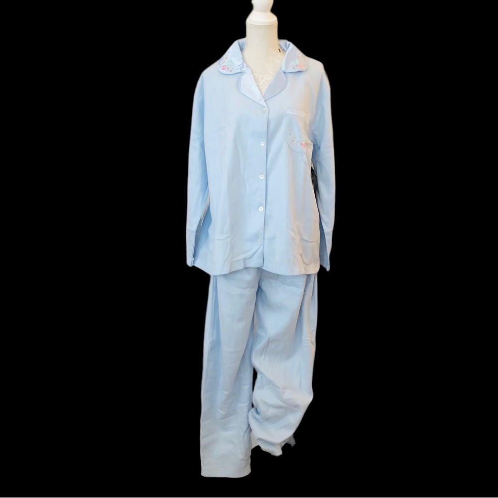 $10 READ NWT J.I.T. Pastel Baby Blue Satin Floral Collar Pants Pajamas Set